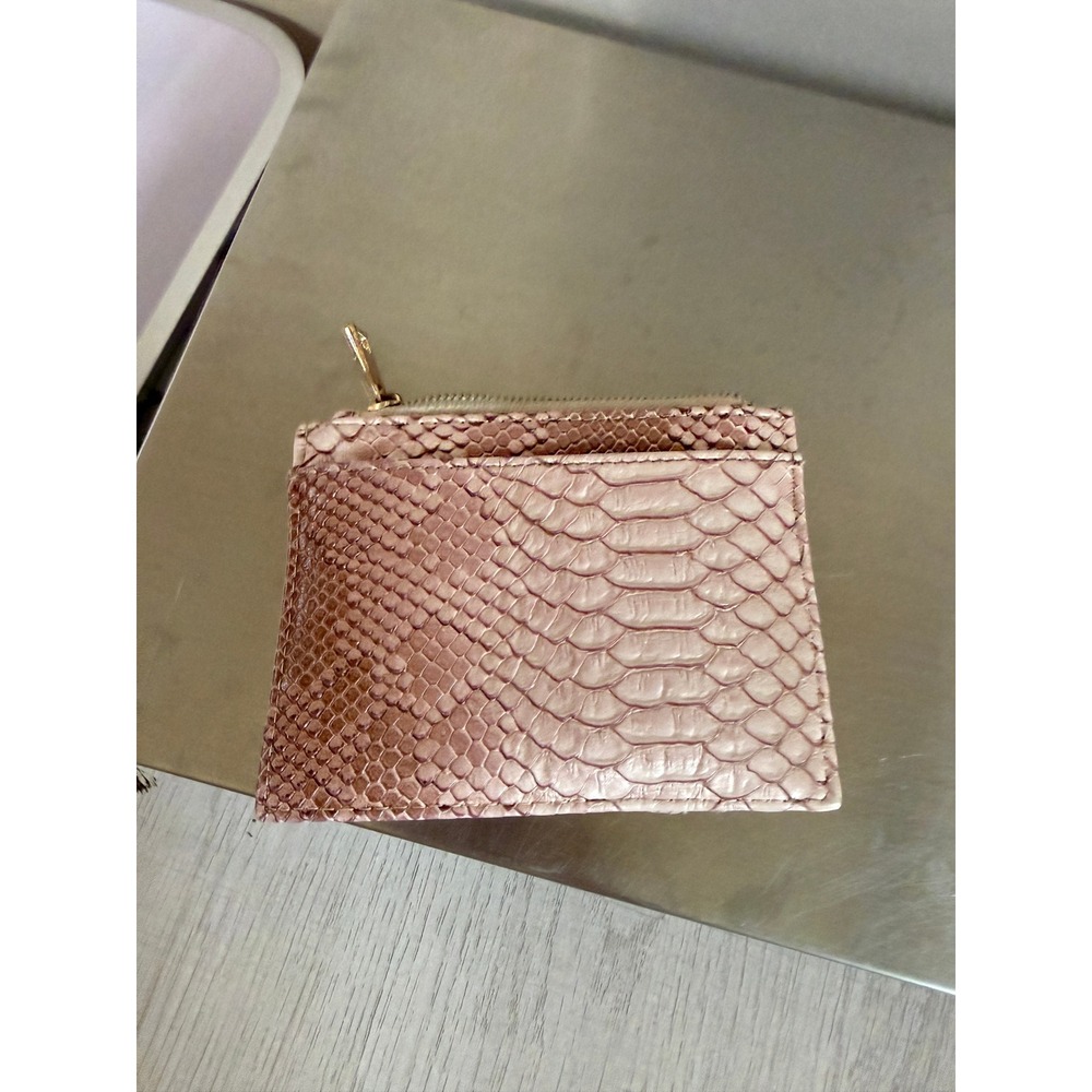 Pink Faux Snakeskin Zip Card Holder Wallet Small Coin Pouch - Picture 2 of 3